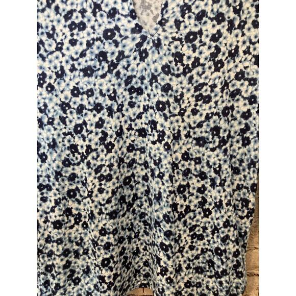 Michael Michael Kors Shirt Womens Small Navy Blue Floral Keyhole Neck Stretch - Picture 5 of 12